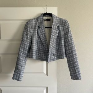 Zara Women's Gray Plaid Cropped Blazer